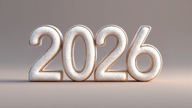 Elegant minimalist typography of the number 2026 displayed featuring refined modern texture, soft neutral background, and clean aesthetic design within the contemporary style