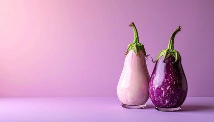 Two Eggplants on Purple Background