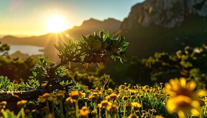 Scenic sunset over wildflowers