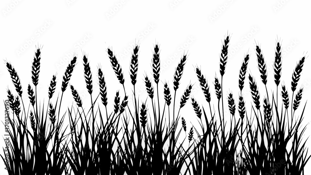 Poster vector silhouette of wheat field with grass and grain stalks against a white background in a simple 