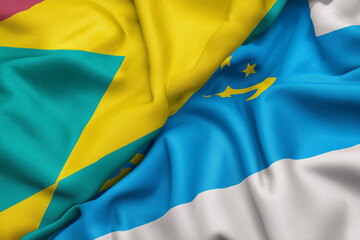 High resolution image of Ethiopia and Somalia national flags side by side, full frame filled with waving fabric texture, clean sharp folds, photorealistic