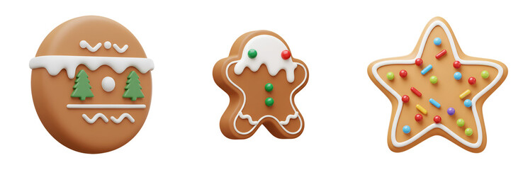 Festive gingerbread cookies, festive treats for holiday celebrations and sweet seasonal baking with transparent background