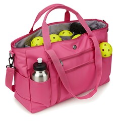 Pink Tote Bag with Balls and Water Bottle