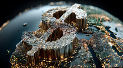 A close-up view of a dollar sign symbolizing global finance and economy, set against a backdrop of the Earth at night.
