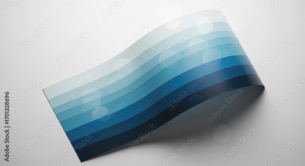 Poster gradient blues sheet bending with bokeh lights on white backdrop