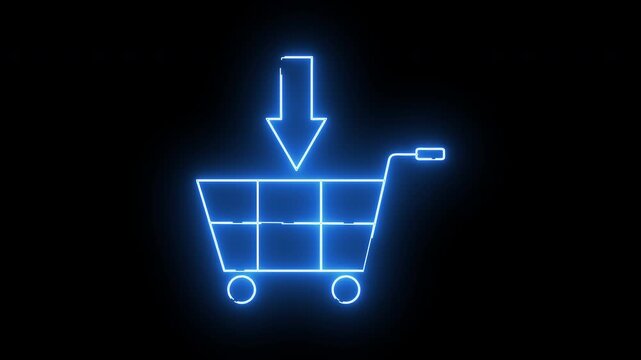 trolley icon and down arrow icon with neon effect