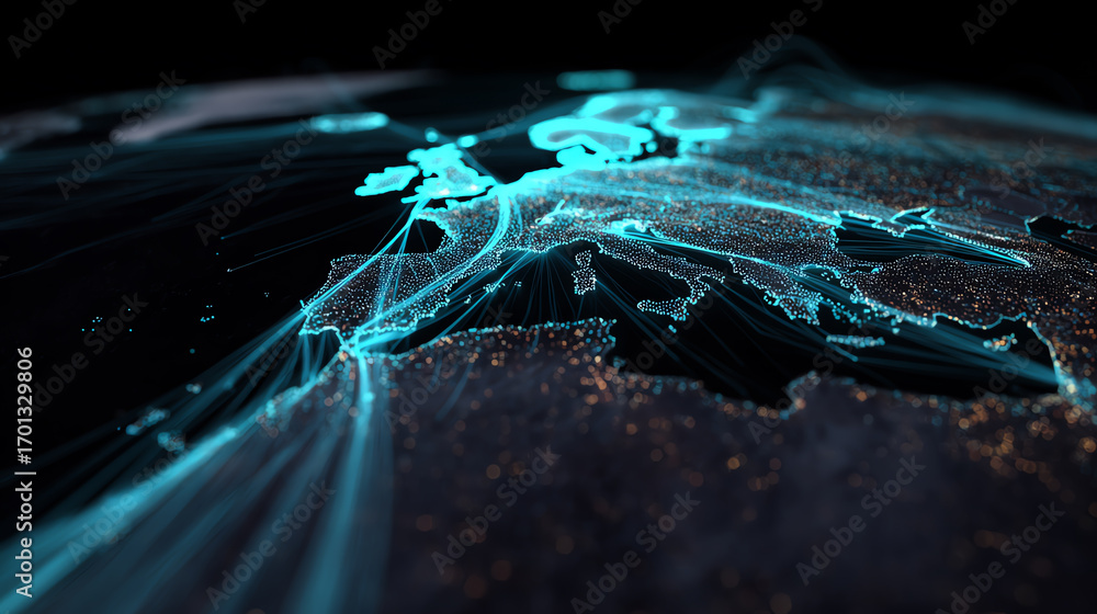 Poster a digital representation of global connectivity illustrating data transmission and modern communicat