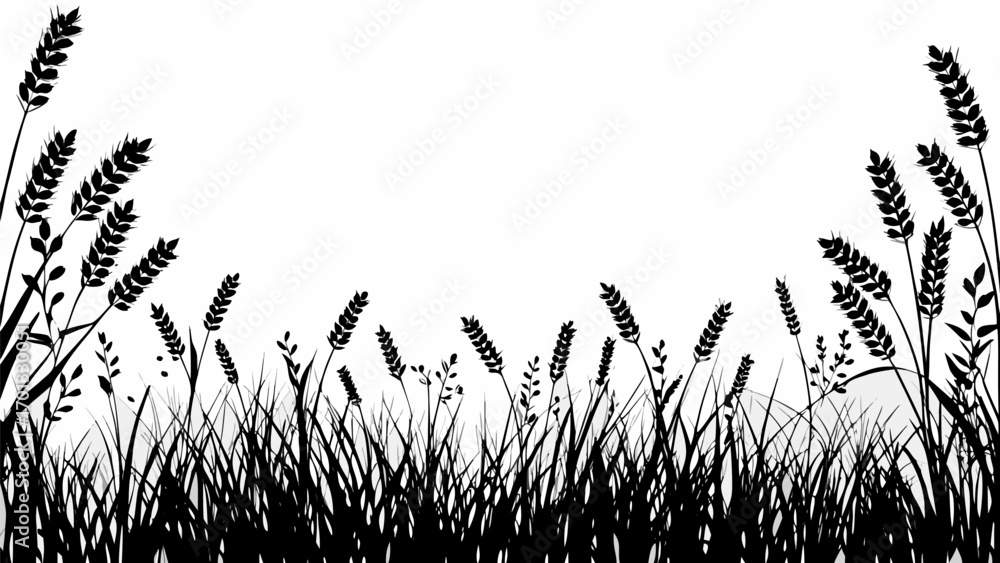 Poster vector silhouette of wheat and grass plants in a field against a white background creating a nature 