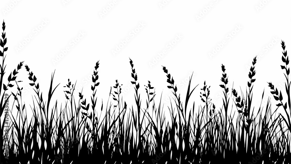 Poster vector silhouette of grass and weeds in a field against a white background creating a natural scene 