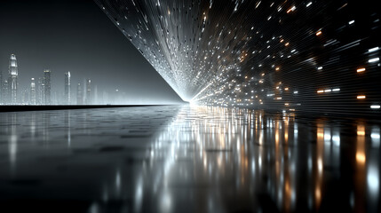 A futuristic, abstract depiction of light rays illuminating a sleek surface, showcasing advanced visual effects and innovation.