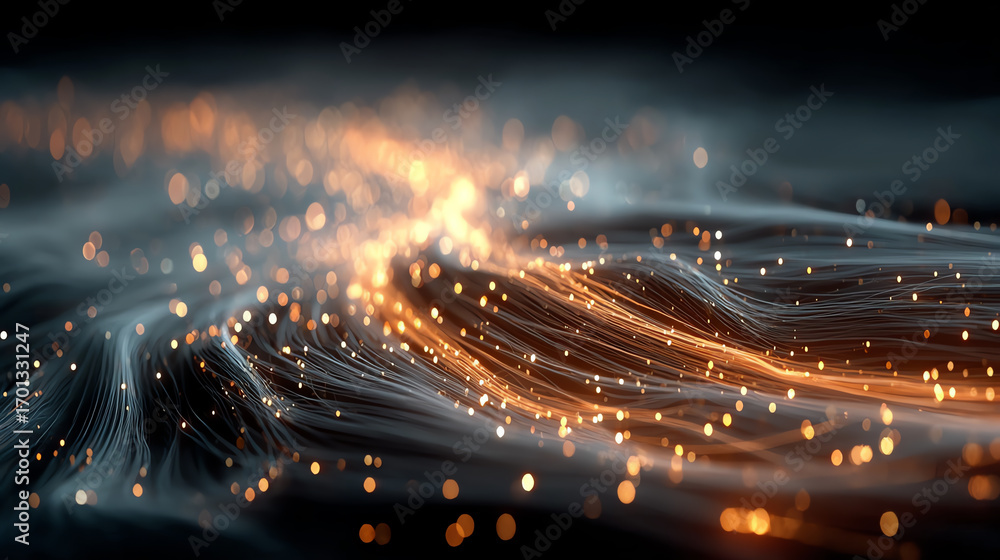 Poster a mesmerizing abstract image of flowing lights, showcasing dynamic movement and vibrant colors for m