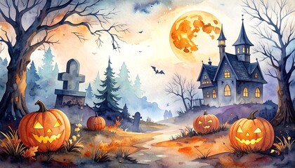 水彩のハロウィン背景4