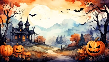 水彩のハロウィン背景2