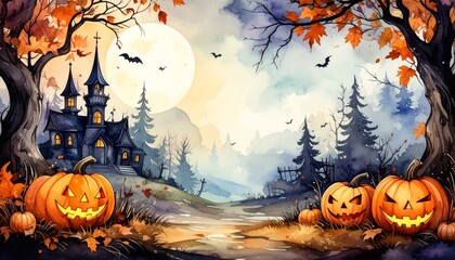 水彩のハロウィン背景