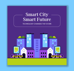 Fototapeta premium Vector Illustration of Smart City Infrastructure in Flat Cartoon Style for Modern Background Design