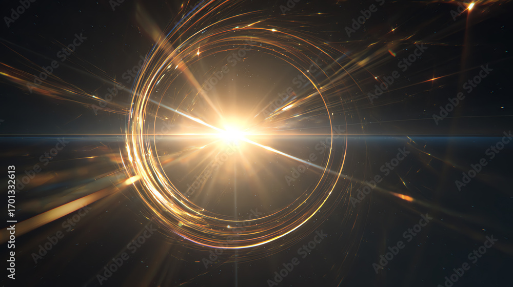 Poster a stunning burst of light creating an abstract effect, symbolizing innovation and energy in a digita