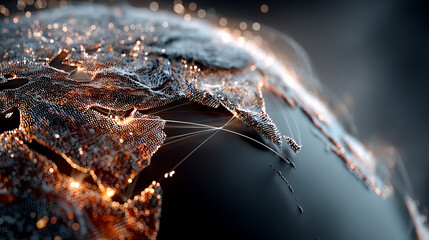 A stunning close-up of a futuristic globe, showcasing illuminated lines and vibrant details that highlight global connectivity.