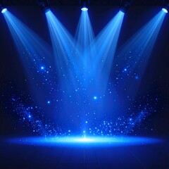 Stage lights illuminating a dark blue space