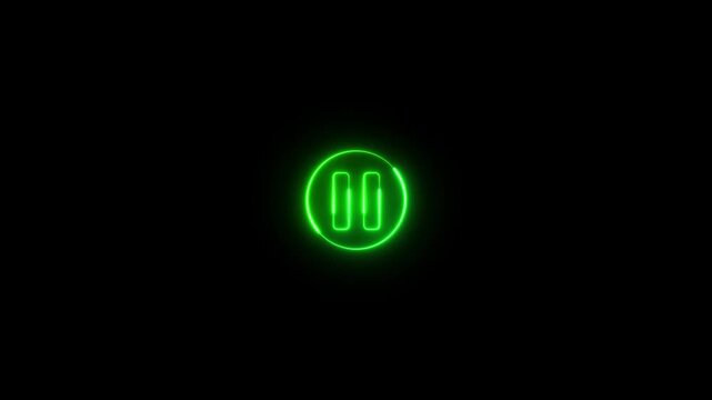 Animated stop button on black screen. video play pause button icon animation.