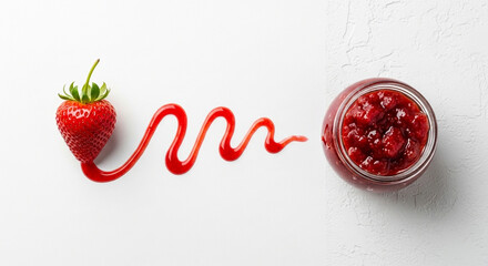 Artistic Flat Lay Showing Journey from Fresh Strawberry to Preserves
