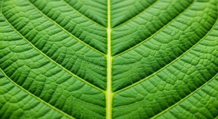Obraz premium Macro shot of a vibrant green leaf, showing detailed veins and cell structure