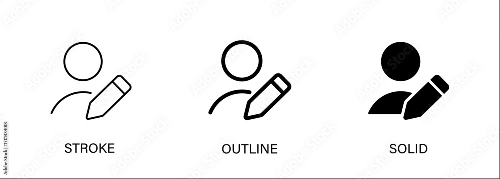Poster account edit icon for ui design, user, change terms. stroke, outline and solid vector icon. eps10 fi