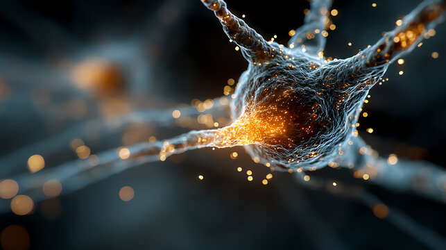 A visually captivating representation of a neuron showcasing neural connections and synaptic activity in vibrant detail.