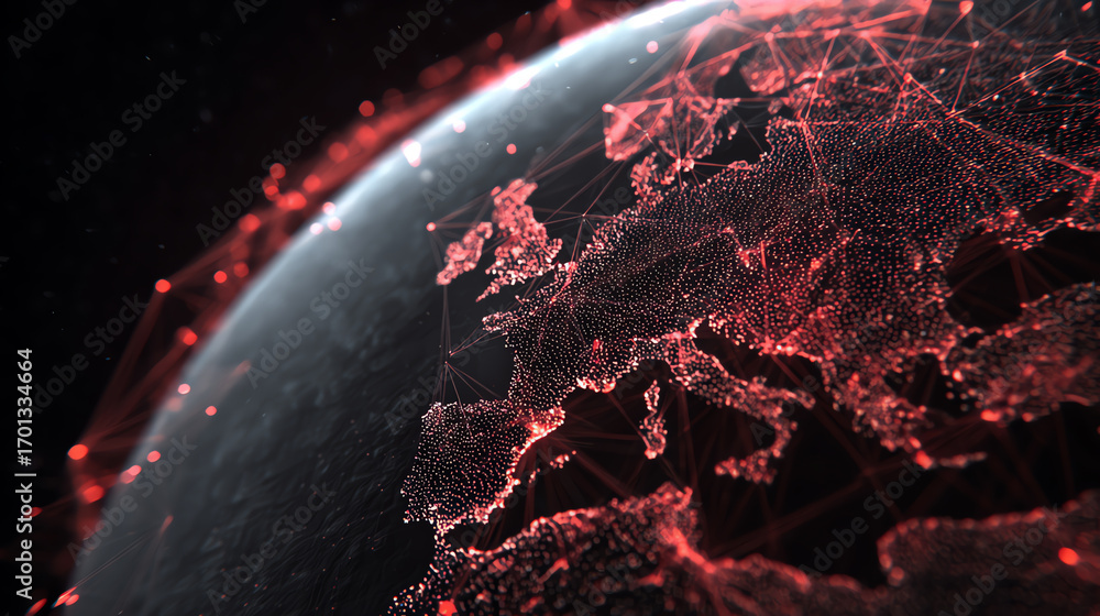 Poster abstract digital representation of earth highlighting global connectivity through a network of lines