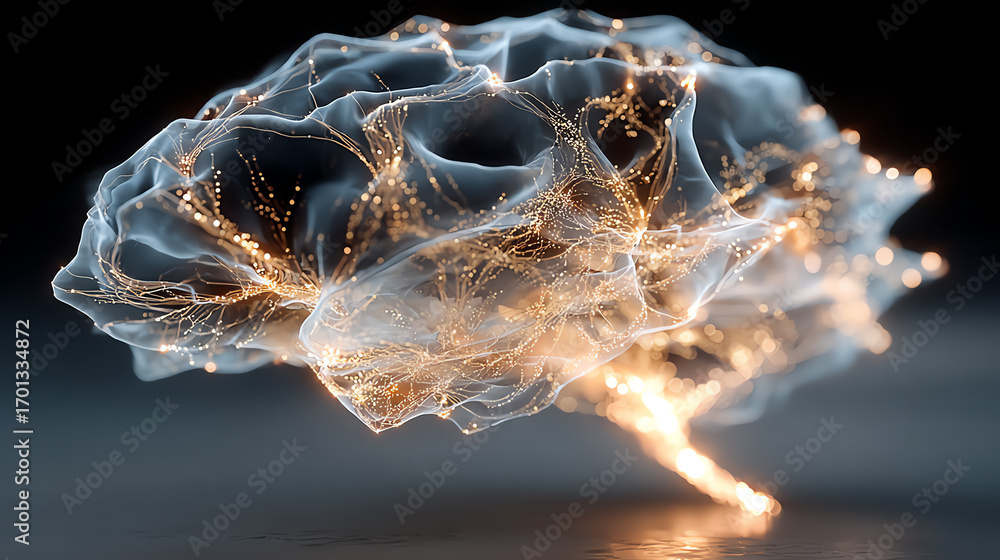 Poster abstract representation of thought and creativity, showcasing glowing neural connections in an imagi