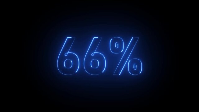 Blue neon 66 percent sign on black background sixty six percent