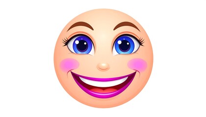 Happy woman emoticon, digital art, white background