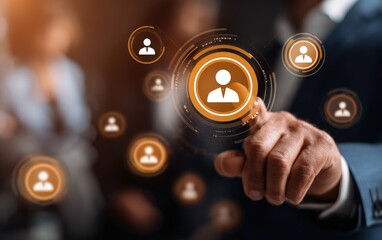 Hand interacting with a digital profile overlay