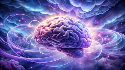 Obraz premium A brain with swirling purple clouds of anxiety and stress amidst a chaotic neural network