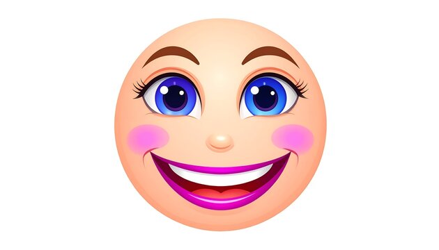 Happy woman emoticon, digital art, white background