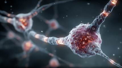 An intricate representation of neurons showcasing their complex structure and connections in a vibrant, digital environment.