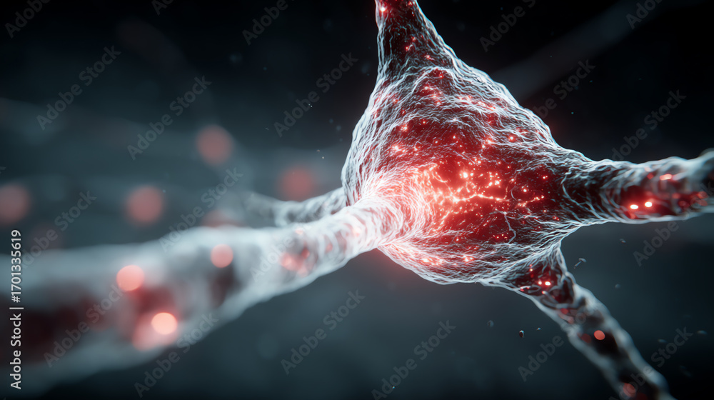 Aufkleber close-up view of a neuron with glowing connections, showcasing the intricate beauty of neural networ