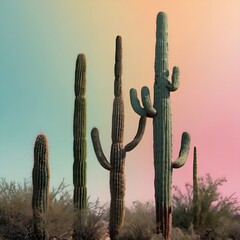 Cactus silhouette against pastel gradient background, right side copy area.