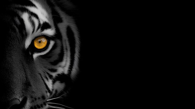 虎の目の美しいクローズアップ写真。野生動物や自然のテーマに最適な素材。 - Powered by Adobe