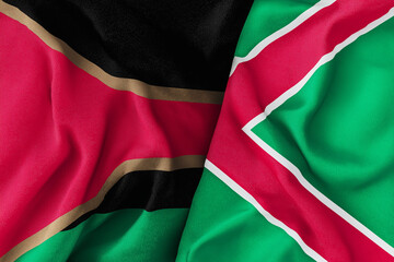 High resolution image of Kenya and Tanzania national flags side by side, full frame filled with waving fabric texture, clean sharp folds, photorealistic