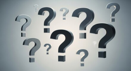 Question marks in the air, floating on gray gradient background