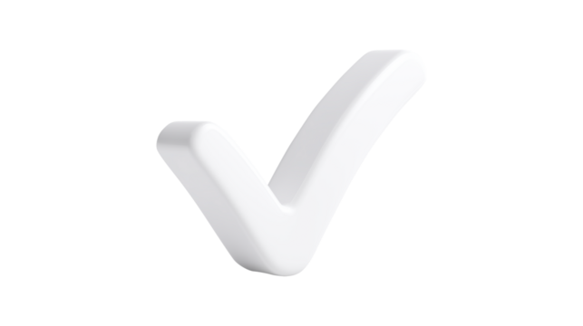 White 3D check mark symbol isolated on transparent background