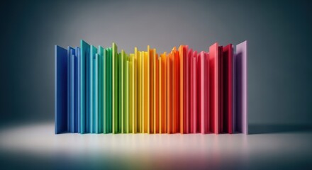 Obraz premium Rainbow array standing colorful, thin sheets casting shadows on white surface