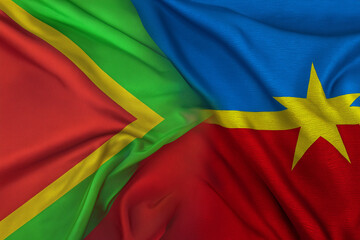 High resolution image of Ethiopia and Eritrea national flags together, full frame filled with waving fabric texture, clean sharp folds, photorealistic