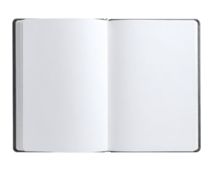 Open blank notebook with transparent background