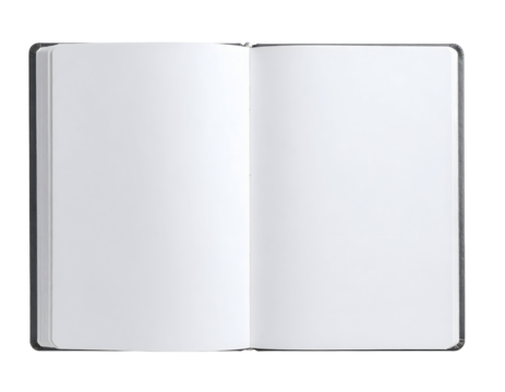 Open blank notebook with transparent background