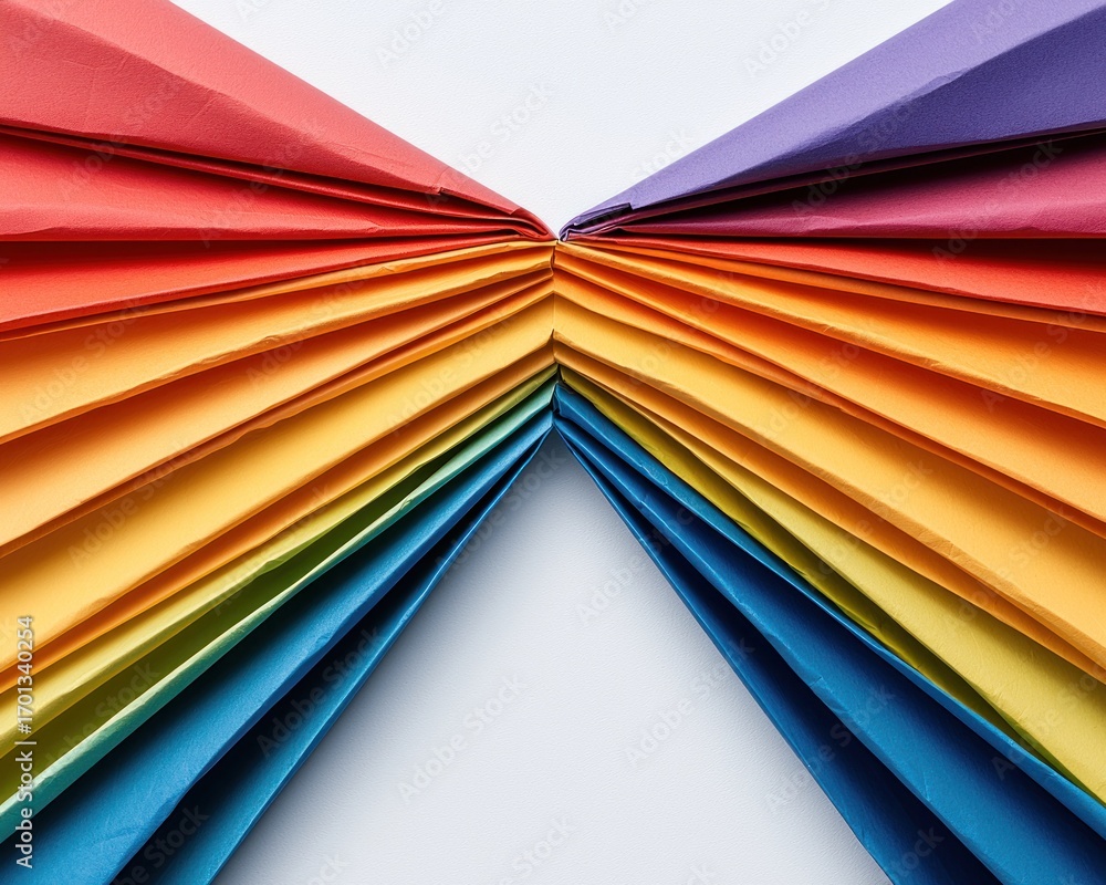 Poster rainbow-hued folded paper array symmetrically