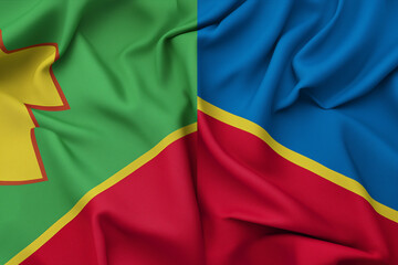 High resolution image of Ethiopia and Eritrea national flags together, full frame filled with waving fabric texture, clean sharp folds, photorealistic