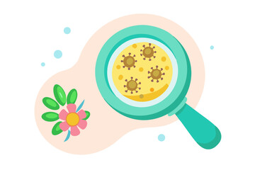 Magnifying glass examining virus and flower illustration