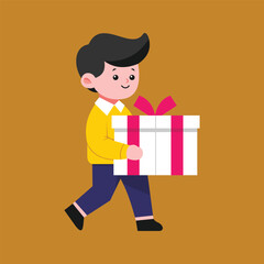 Gift Boy Character Vector
