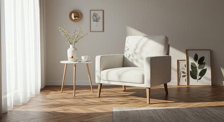 Living room chair with side table and vase